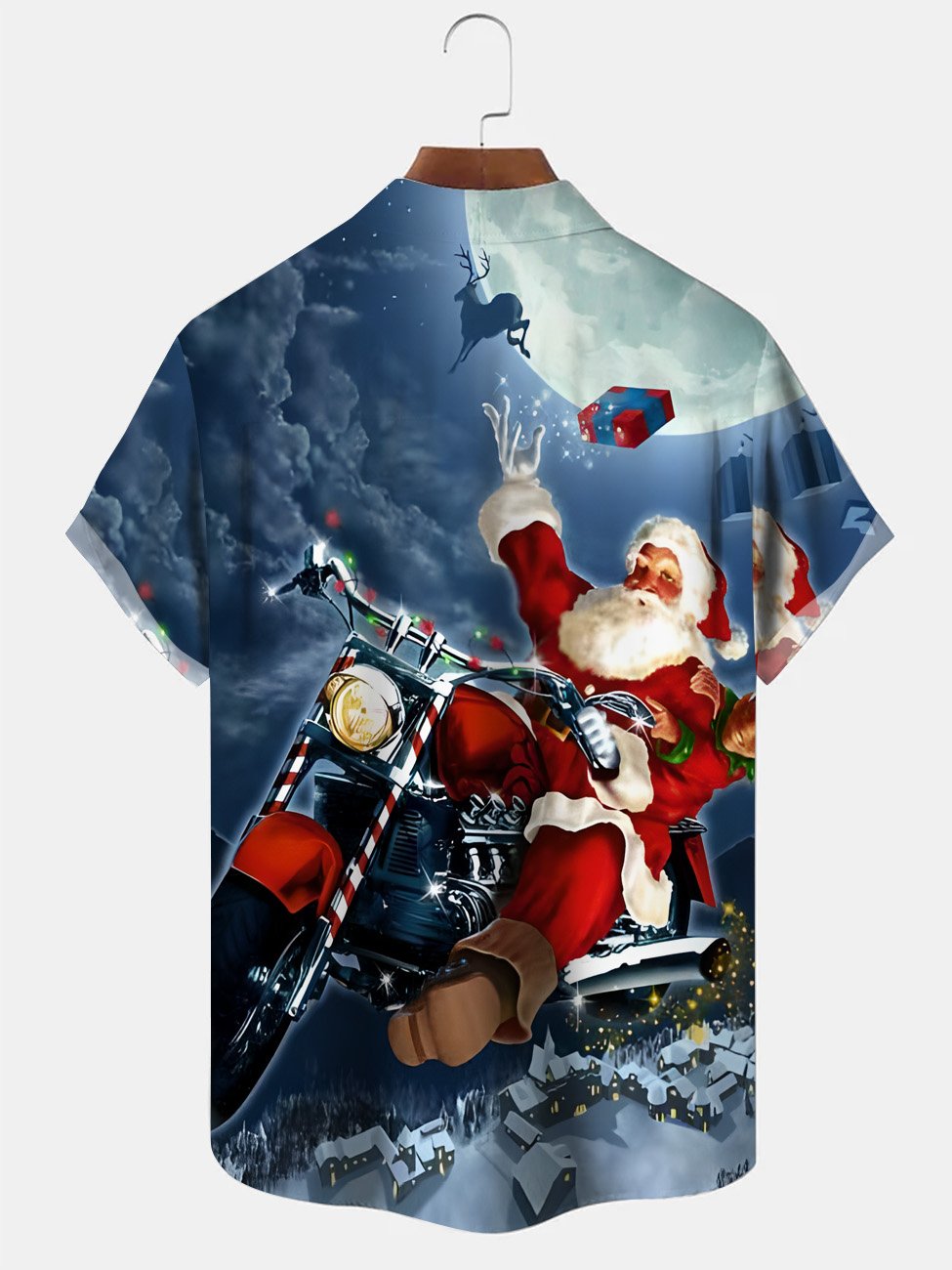 Alohadaddy Christmas Motorcycle Button Pocket Casual Short Sleeve Shirt