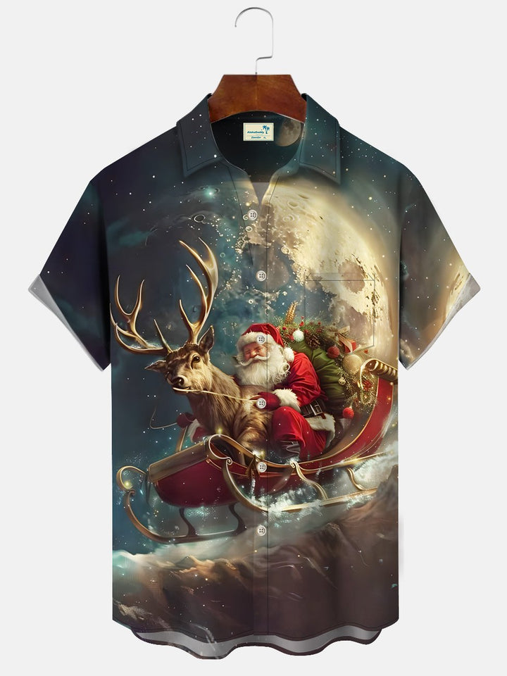 Alohadaddy Christmas Button Pocket Casual Short Sleeve Shirt