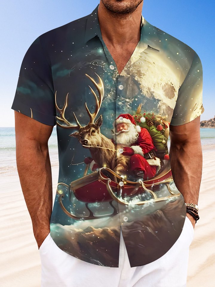 Alohadaddy Christmas Button Pocket Casual Short Sleeve Shirt