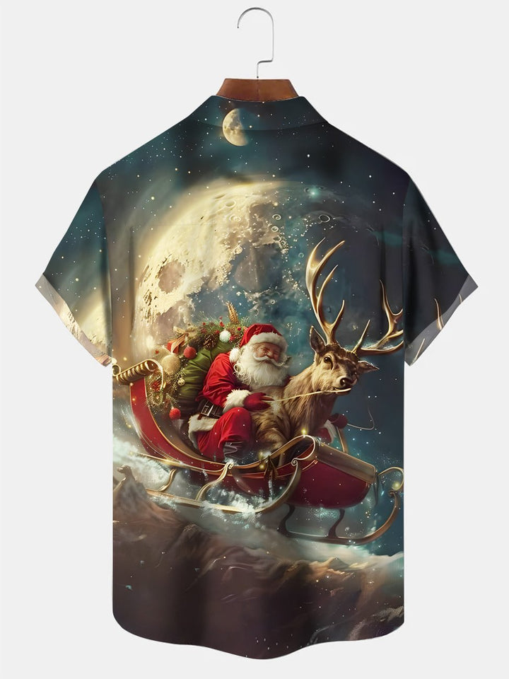 Alohadaddy Christmas Button Pocket Casual Short Sleeve Shirt