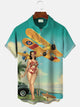 Alohadaddy Vintage Beach Coconut Tree Camping Button Pocket Casual Short Sleeve Shirt