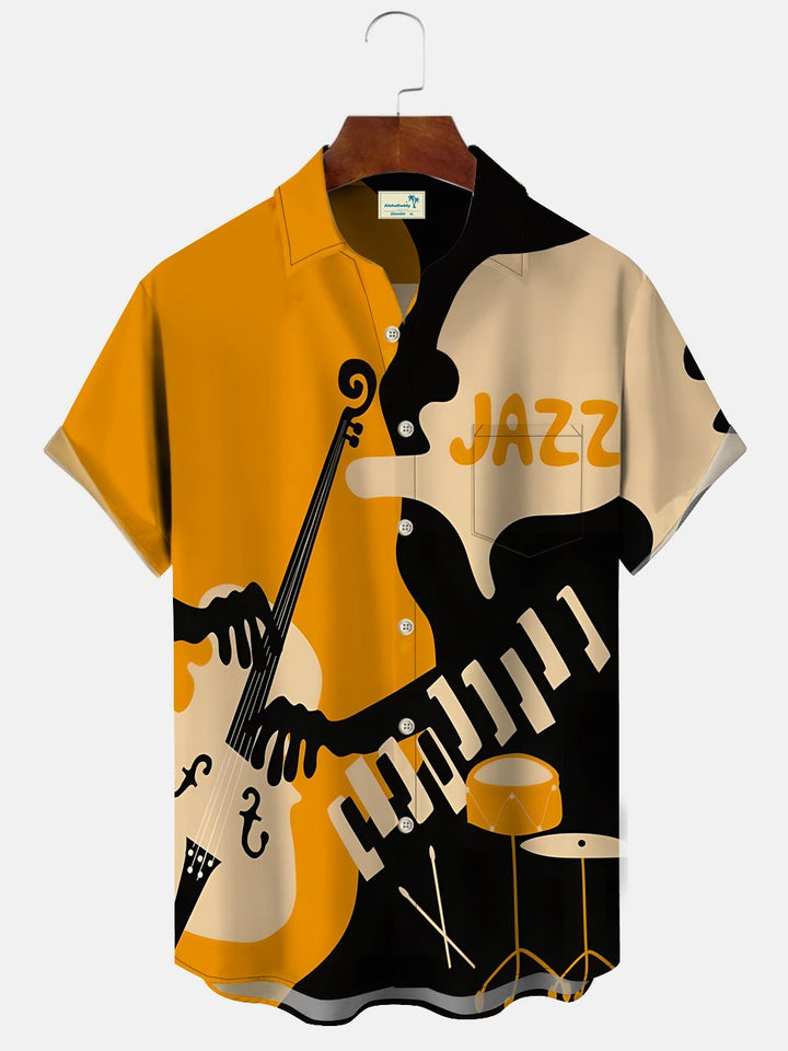 Alohadaddy Retro Jazz Contrast Button Pocket Casual Short Sleeve Shirt