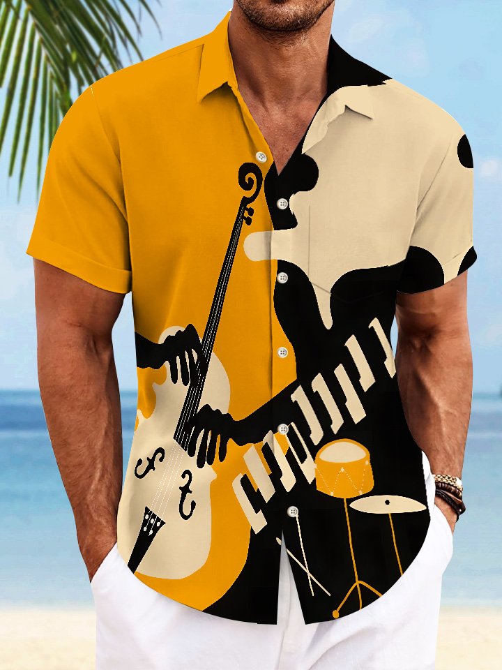 Alohadaddy Retro Jazz Contrast Button Pocket Casual Short Sleeve Shirt