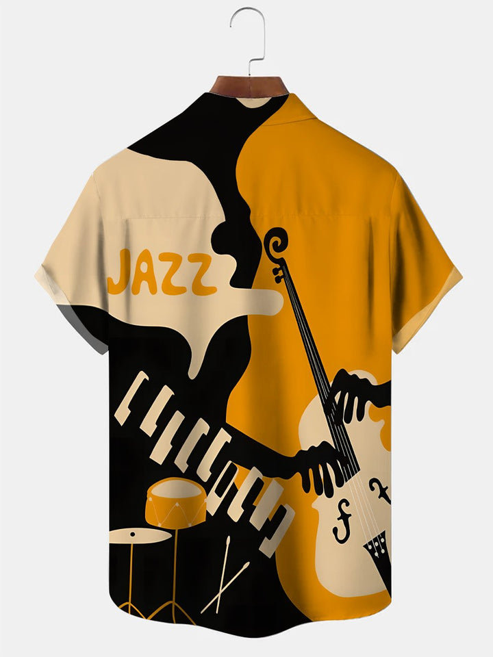 Alohadaddy Retro Jazz Contrast Button Pocket Casual Short Sleeve Shirt