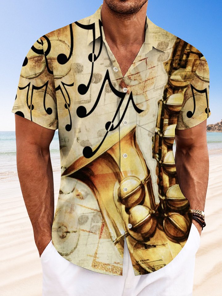 Alohadaddy Vintage Jazz Button Pocket Casual Short Sleeve Shirt