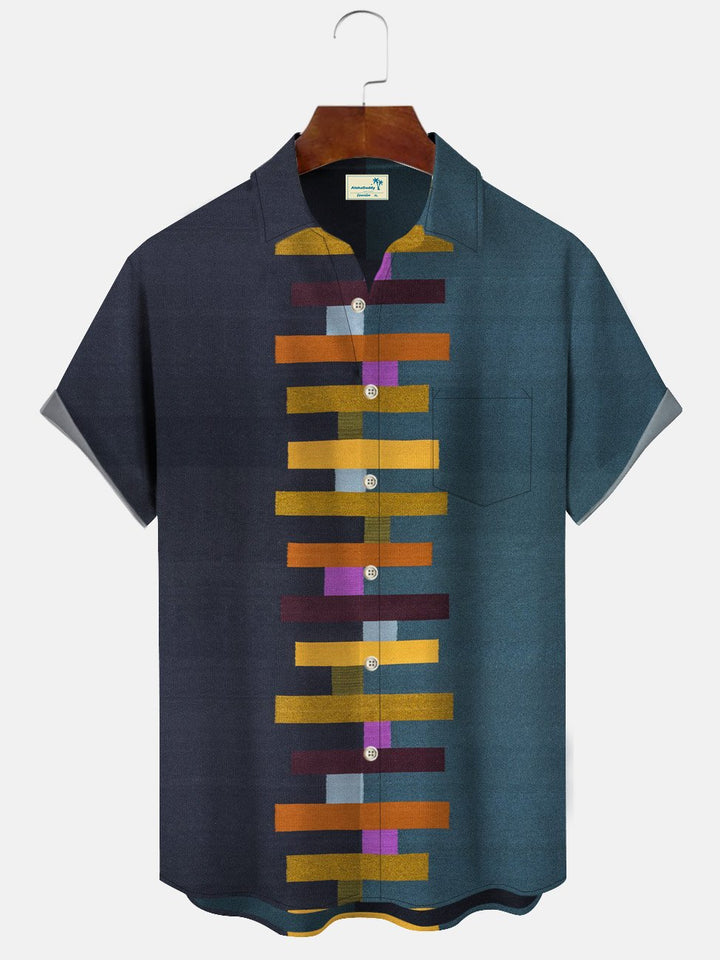 Alohadaddy Geometric Pattern Button Pocket Casual Short Sleeve Shirt