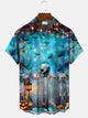 Alohadaddy Vintage Halloween Skull Button Pocket Casual Short Sleeve Shirt