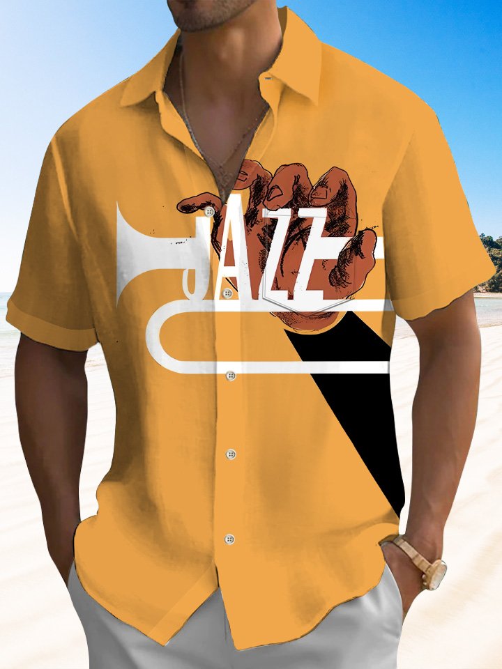 Camisa informal de manga corta con bolsillos y botones estilo jazz vintage de Alohadaddy