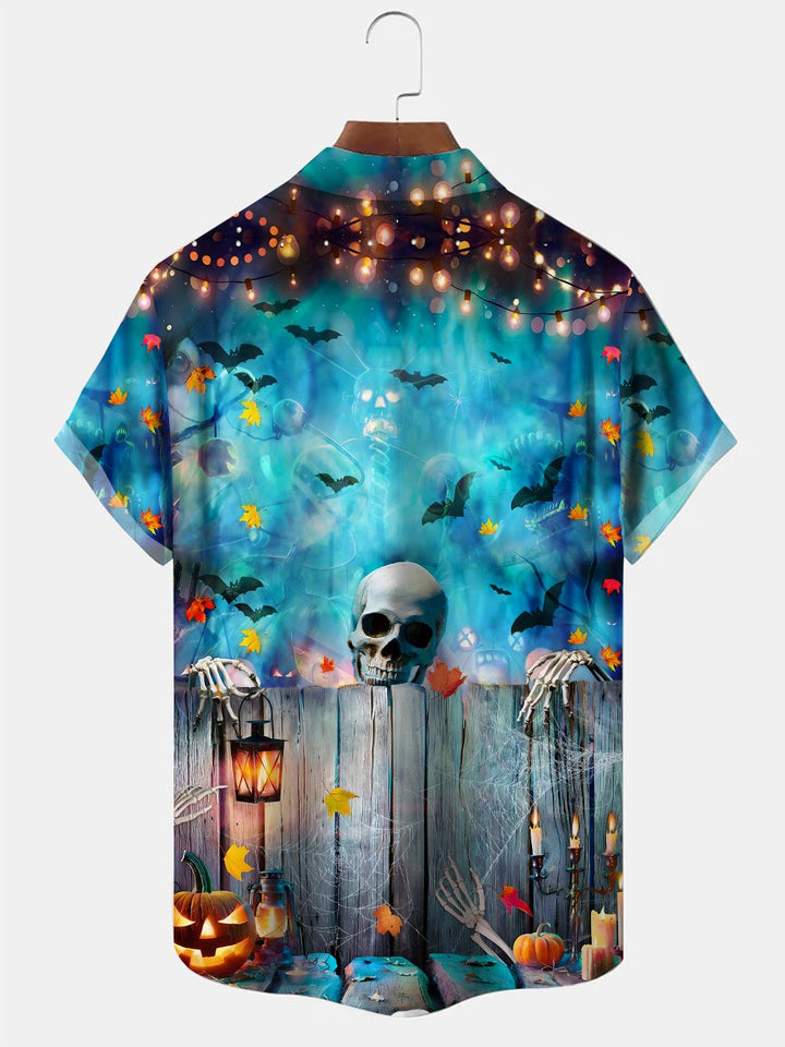 Alohadaddy Vintage Halloween Skull Button Pocket Casual Short Sleeve Shirt