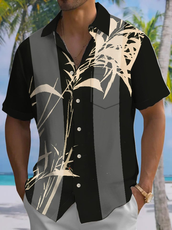 Camisa informal de manga corta para ir al trabajo, estilo años 50, con bolsillos con botones y plantas de bambú de Alohadaddy