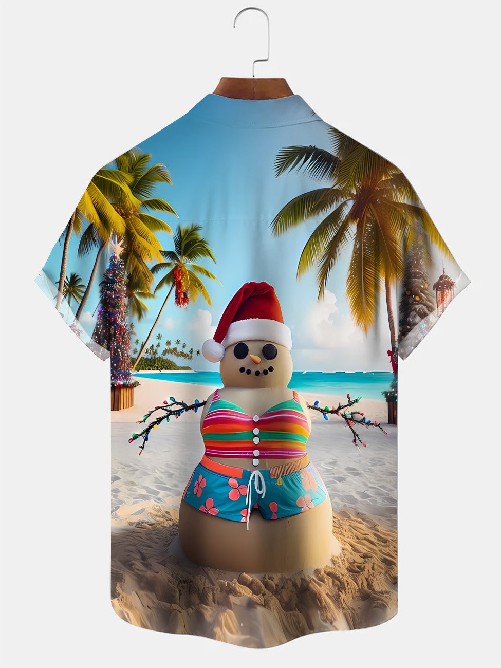 Alohadaddy Coconut Tree Christmas Snowman Button Pocket Casual Short Sleeve Shirt