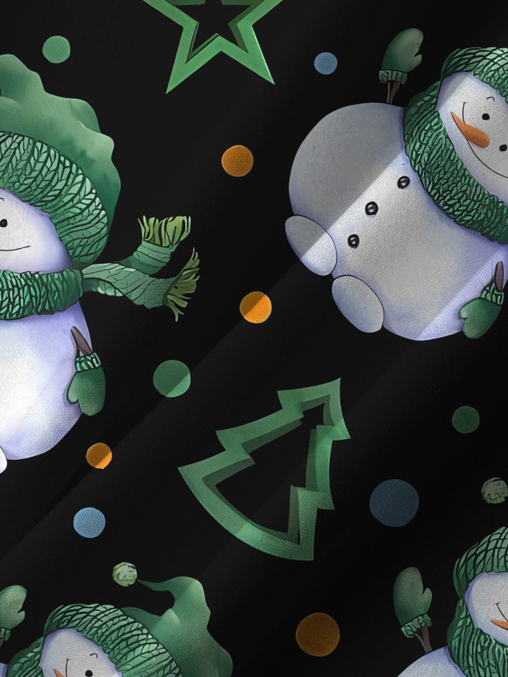 Alohadaddy Christmas Snowman Contrast Button Pocket Casual Short Sleeve Shirt