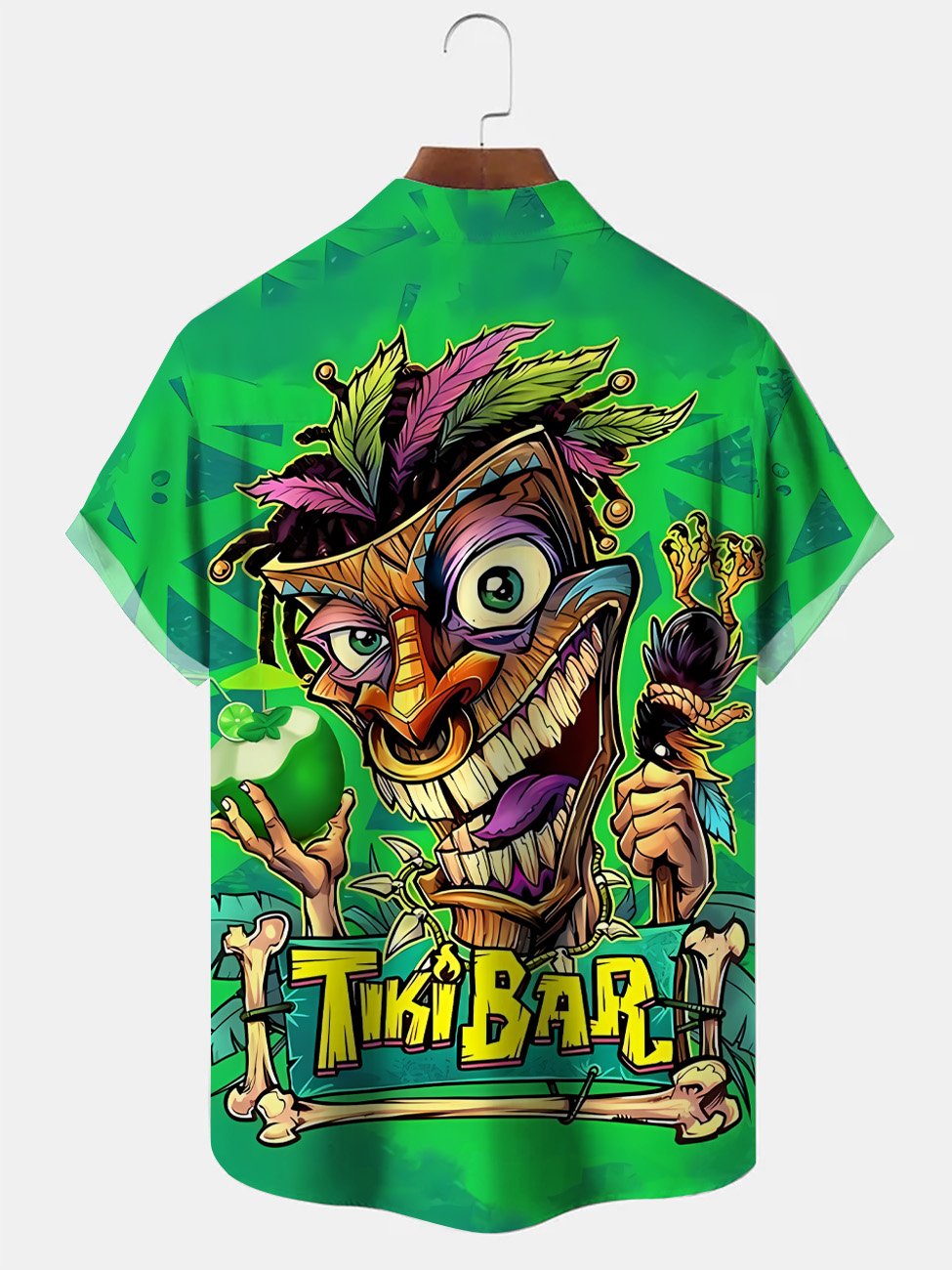 Camisa informal de manga corta con botones y diseño de árbol de coco y tótem Tiki de Alohadaddy