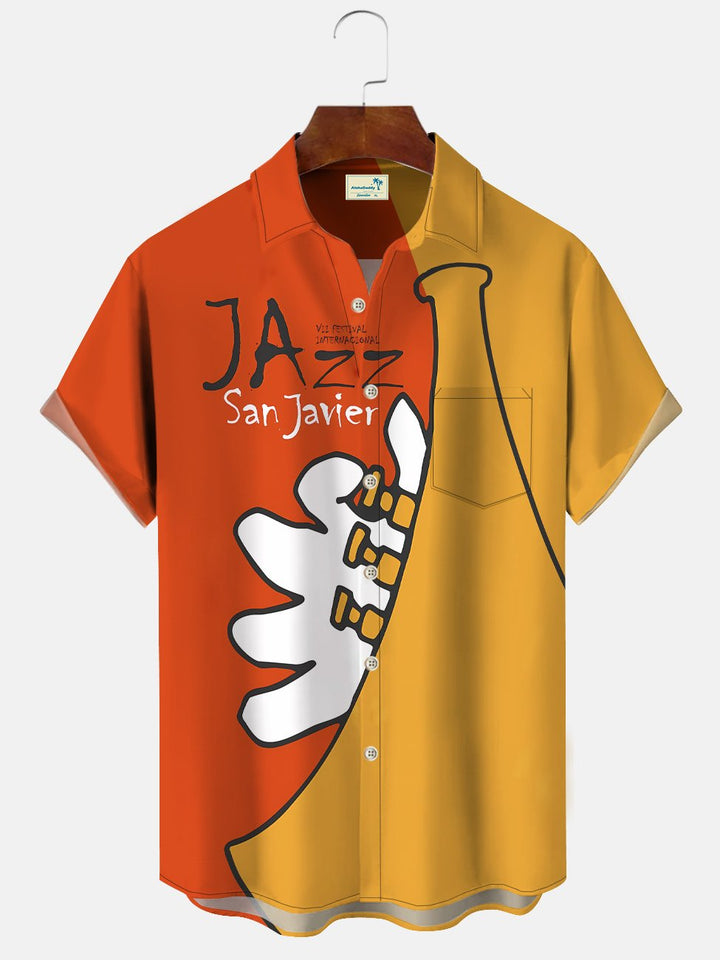 Alohadaddy Music Jazz Vintage Button Pocket Casual Short Sleeve Shirt