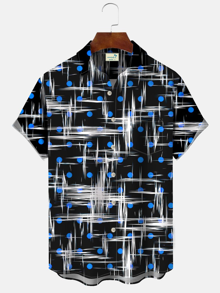 Alohadaddy Geometric Pattern 3D Digital Printing Buttons Pockets Casual Short Sleeve Shirt