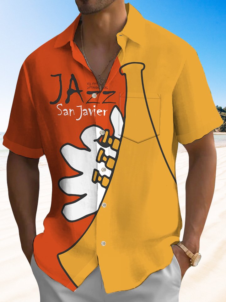 Alohadaddy Music Jazz Vintage Button Pocket Casual Short Sleeve Shirt