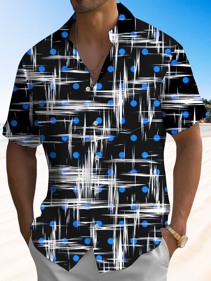 Alohadaddy Geometric Pattern 3D Digital Printing Buttons Pockets Casual Short Sleeve Shirt