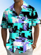 Camisa informal de manga corta con bolsillos y botones con estampado digital 3D de árboles de coco geométricos de Alohadaddy