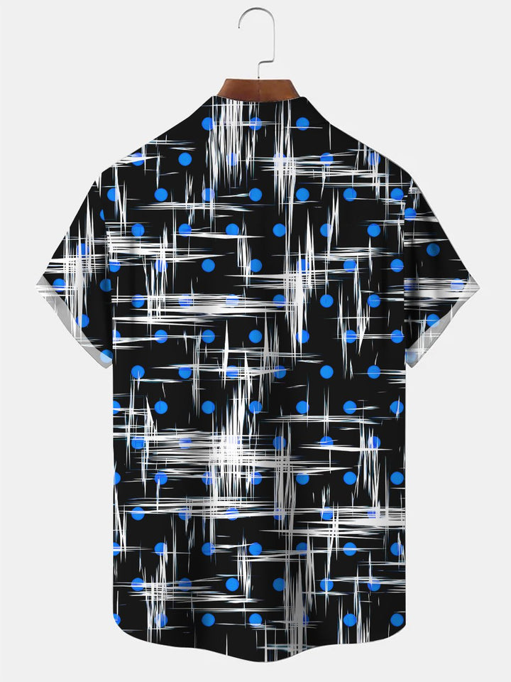 Alohadaddy Geometric Pattern 3D Digital Printing Buttons Pockets Casual Short Sleeve Shirt