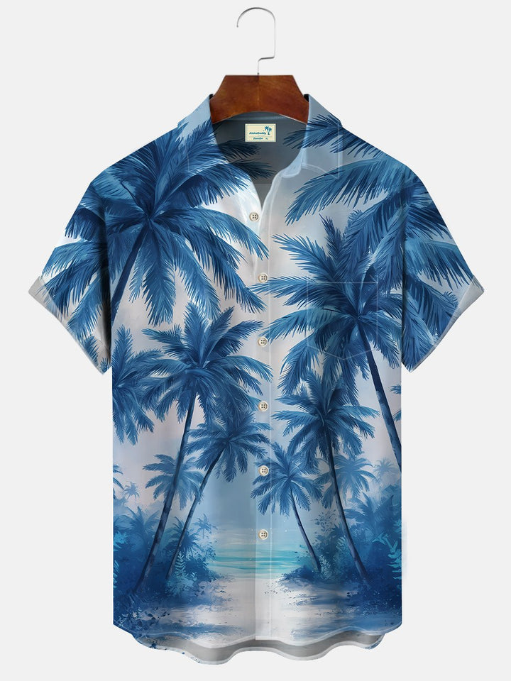Alohadaddy Beach Coconut Tree Button Pocket Casual Short Sleeve Shirt