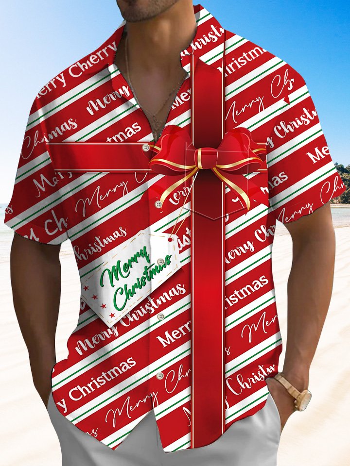 Camisa informal de manga corta con bolsillo y botones con regalo navideño de Alohadaddy