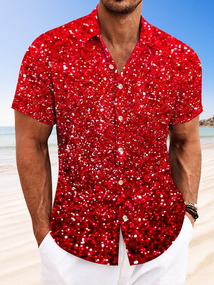 Alohadaddy Christmas Lights Fluorescent Pocket Button Casual Short Sleeve Shirt