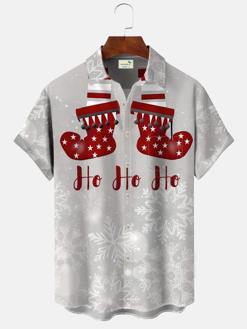 Alohadaddy Christmas Snowflake Gift Button Pocket Casual Short Sleeve Shirt