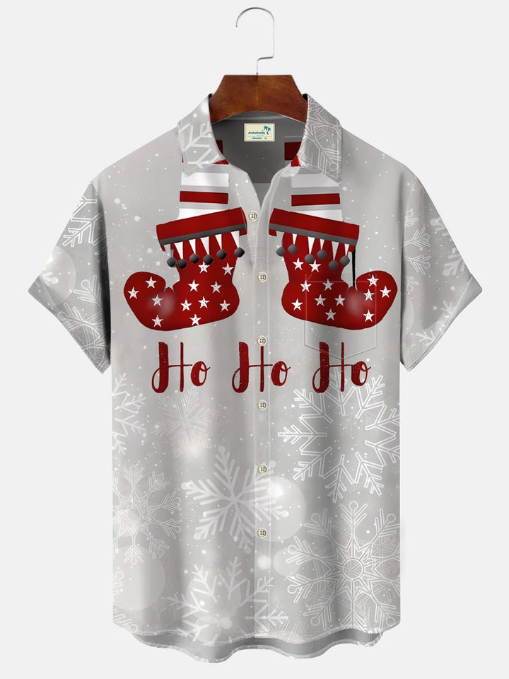Alohadaddy Christmas Snowflake Gift Button Pocket Casual Short Sleeve Shirt