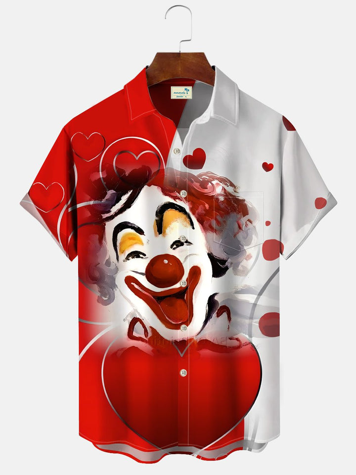 Chemise décontractée à manches courtes avec poche boutonnée et motif clown d&