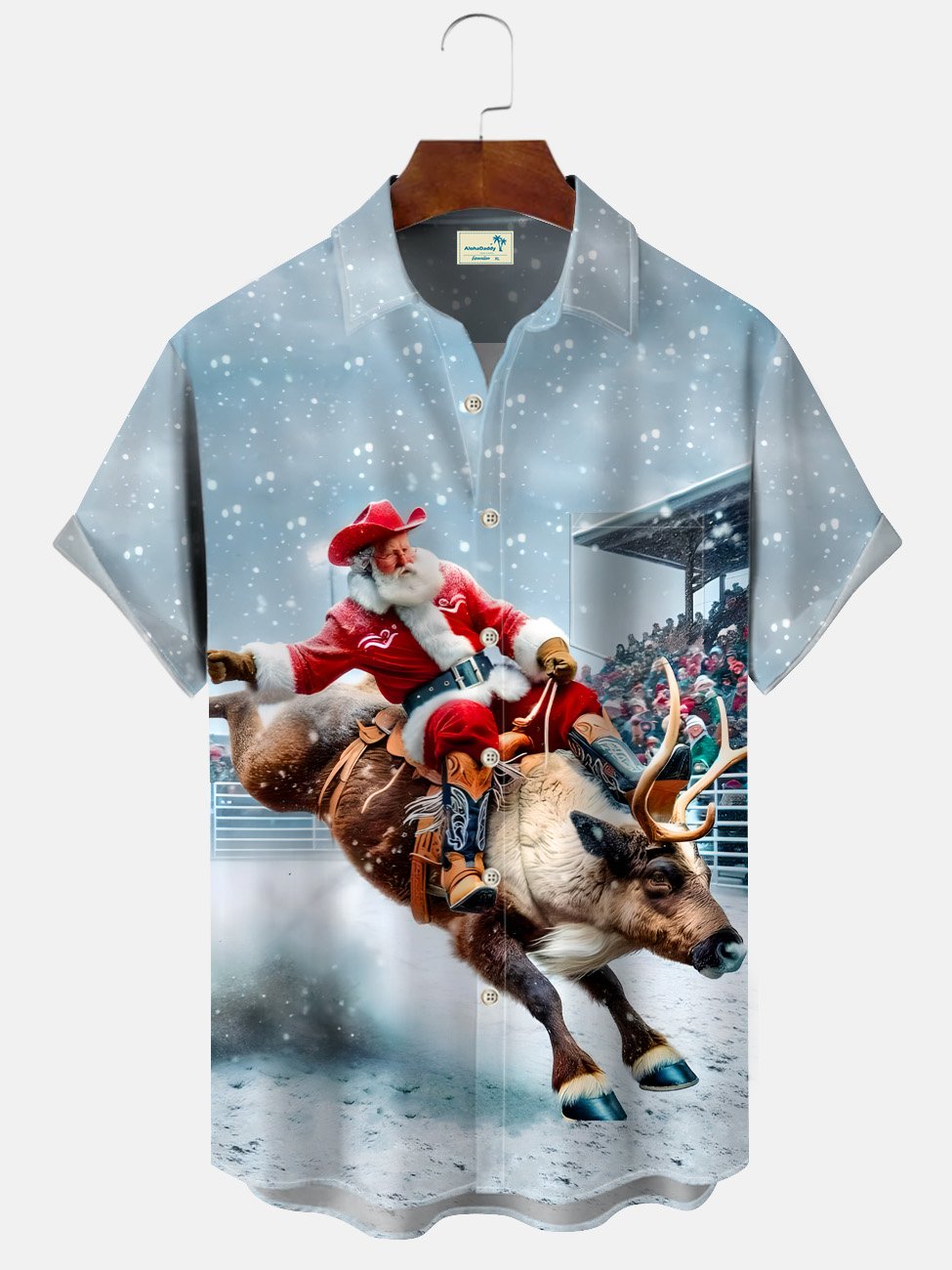 Chemise décontractée à manches courtes avec poche à boutons Alohadaddy Christmas Santa Bullfight