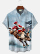 Alohadaddy Christmas Santa Bullfight Button Pocket Casual Short Sleeve Shirt
