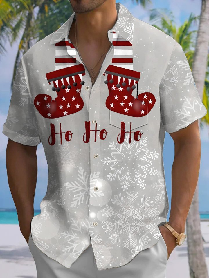 Alohadaddy Christmas Snowflake Gift Button Pocket Casual Short Sleeve Shirt