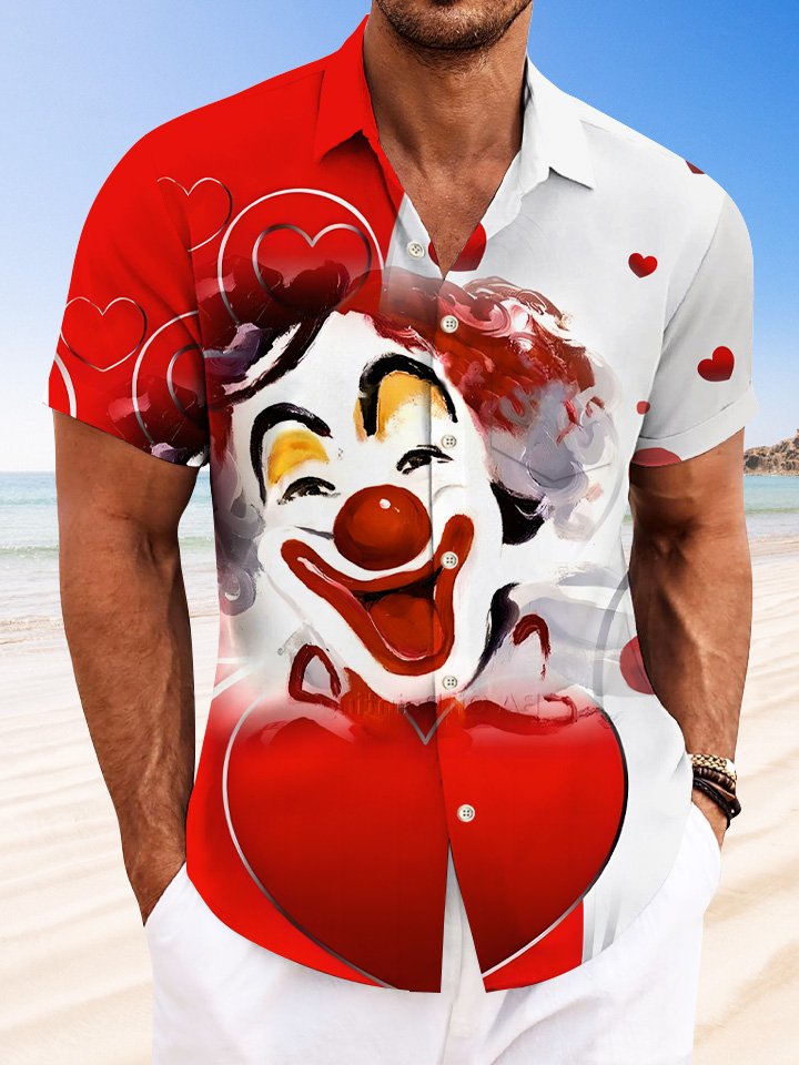 Chemise décontractée à manches courtes avec poche boutonnée et motif clown d&