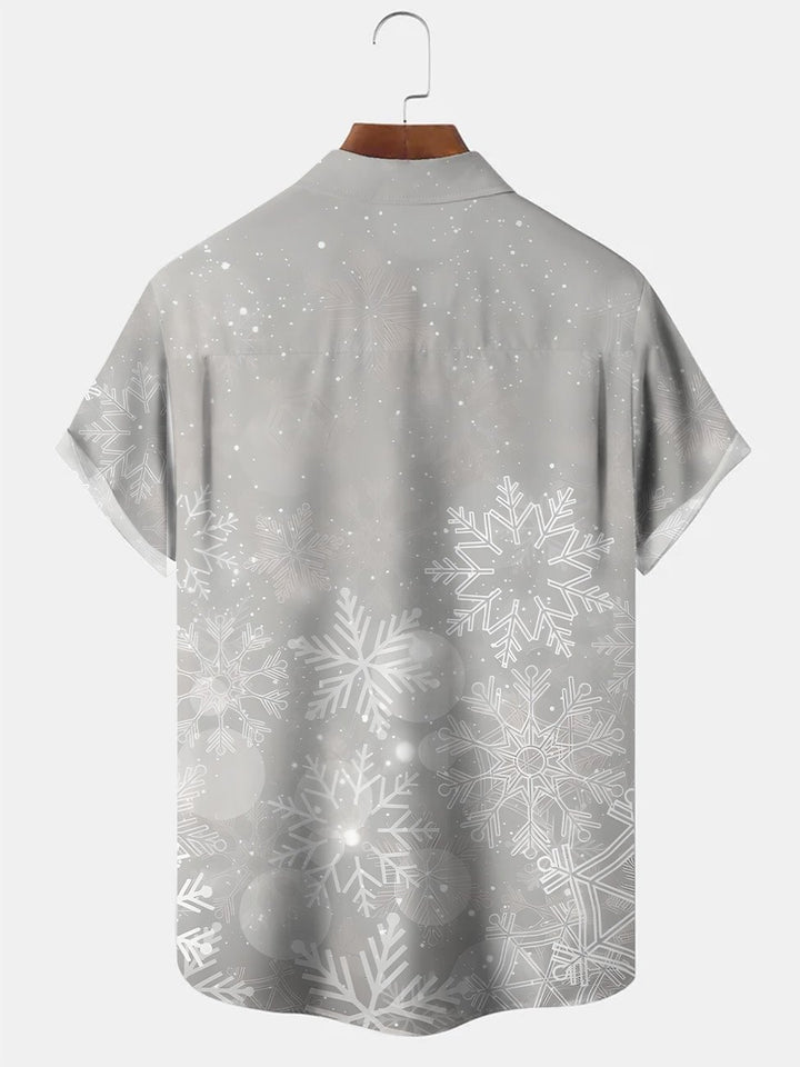 Alohadaddy Christmas Snowflake Gift Button Pocket Casual Short Sleeve Shirt