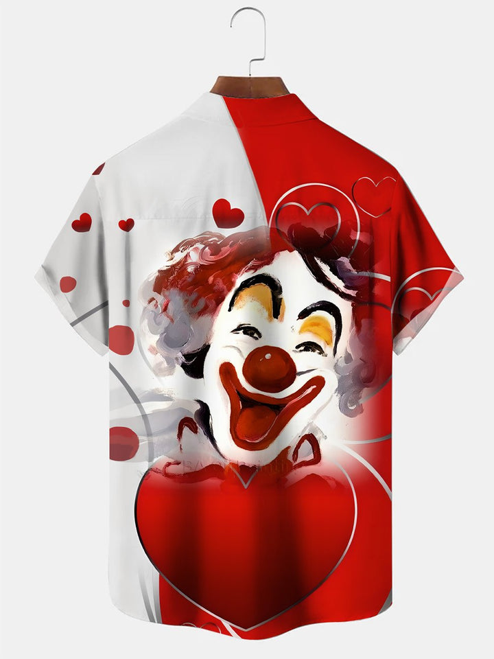 Chemise décontractée à manches courtes avec poche boutonnée et motif clown d&
