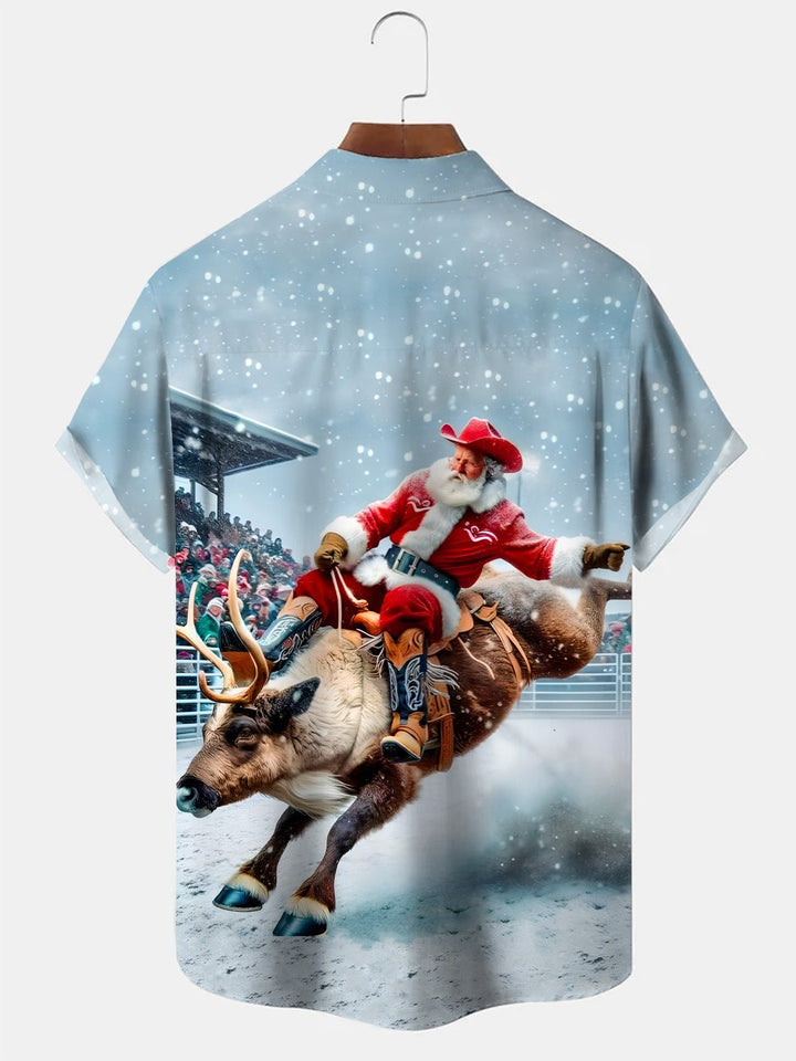 Chemise décontractée à manches courtes avec poche à boutons Alohadaddy Christmas Santa Bullfight