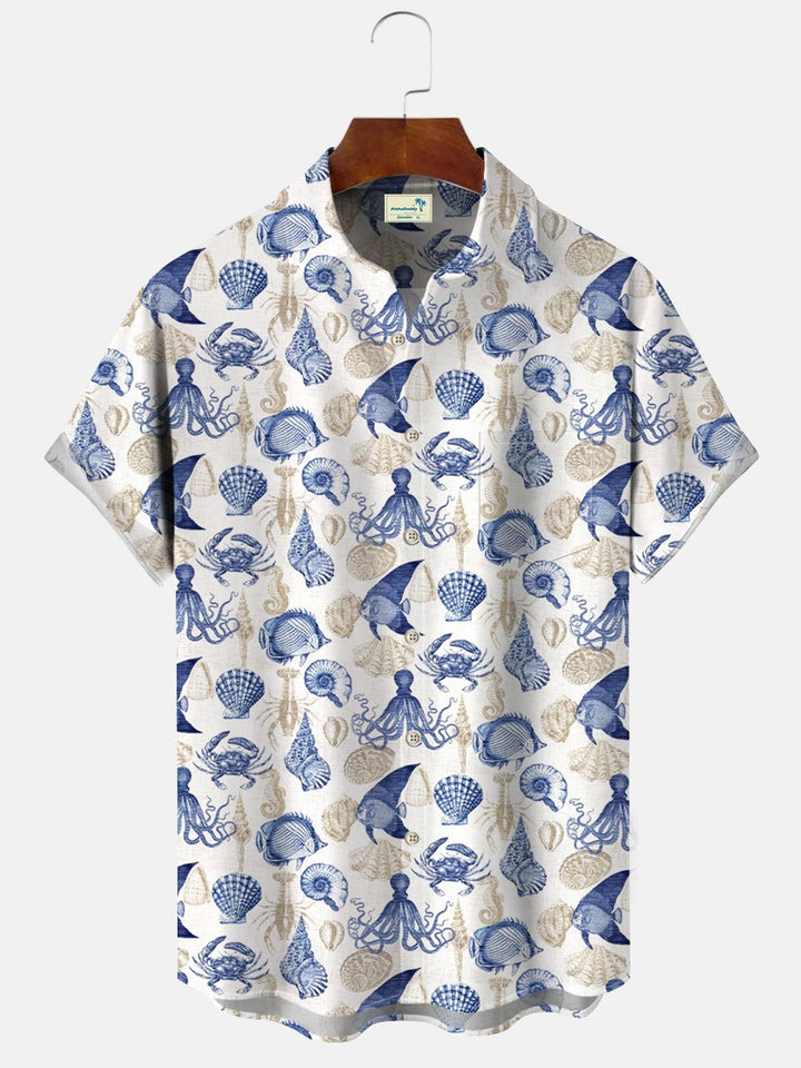Alohadaddy Ocean Life Tropical Fish Button Pocket Casual Short Sleeve Shirt