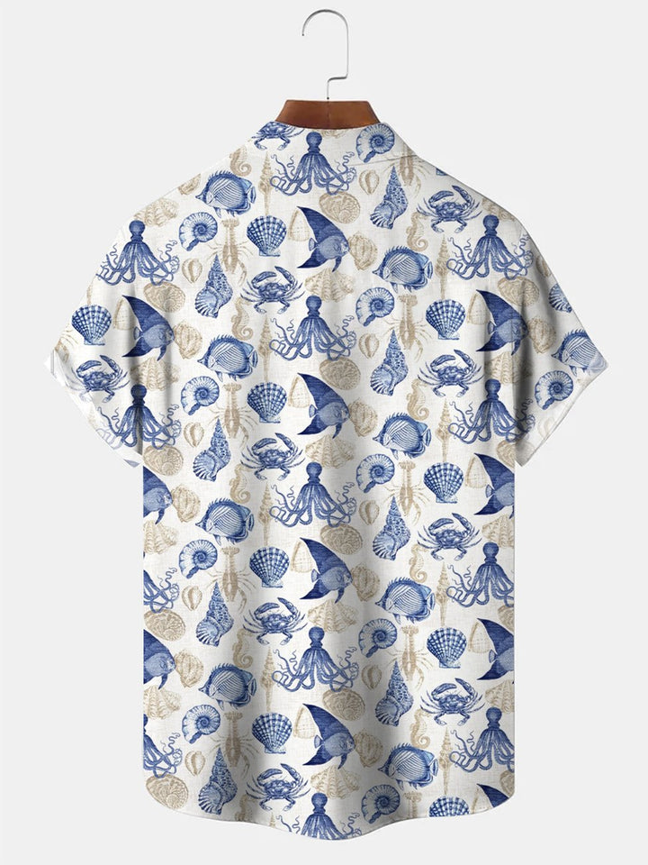 Alohadaddy Ocean Life Tropical Fish Button Pocket Casual Short Sleeve Shirt