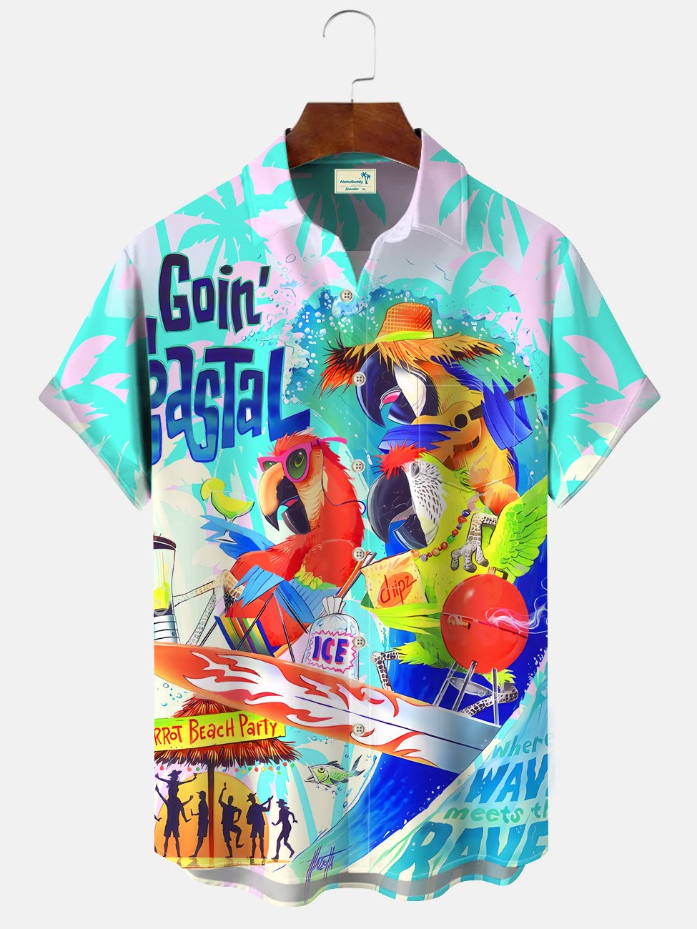 Alohadaddy Parrot Beach Coconut Tree Button Pocket Leisure Vacation Shirt