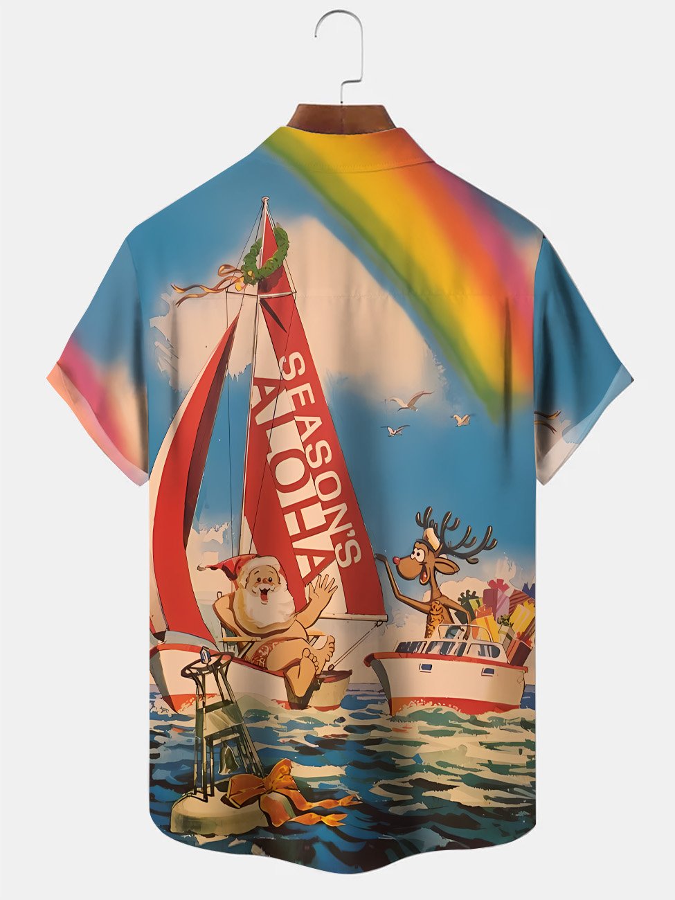 Alohadaddy Christmas Beach Party Button Pocket Casual Vacation Shirt