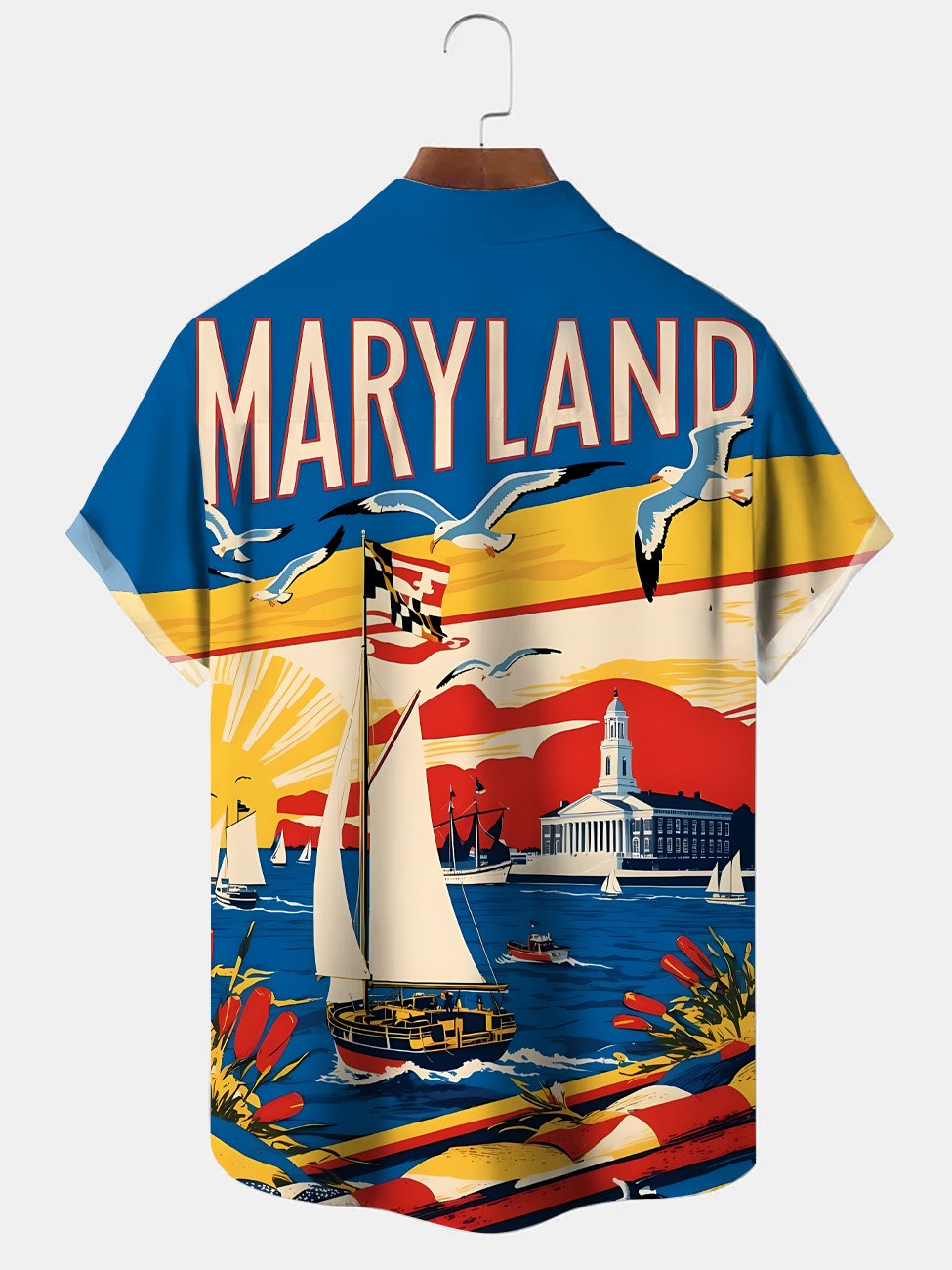 Camisa informal de manga corta con bolsillo y botones con texto de puesta de sol y navegación en la playa de Alohadaddy