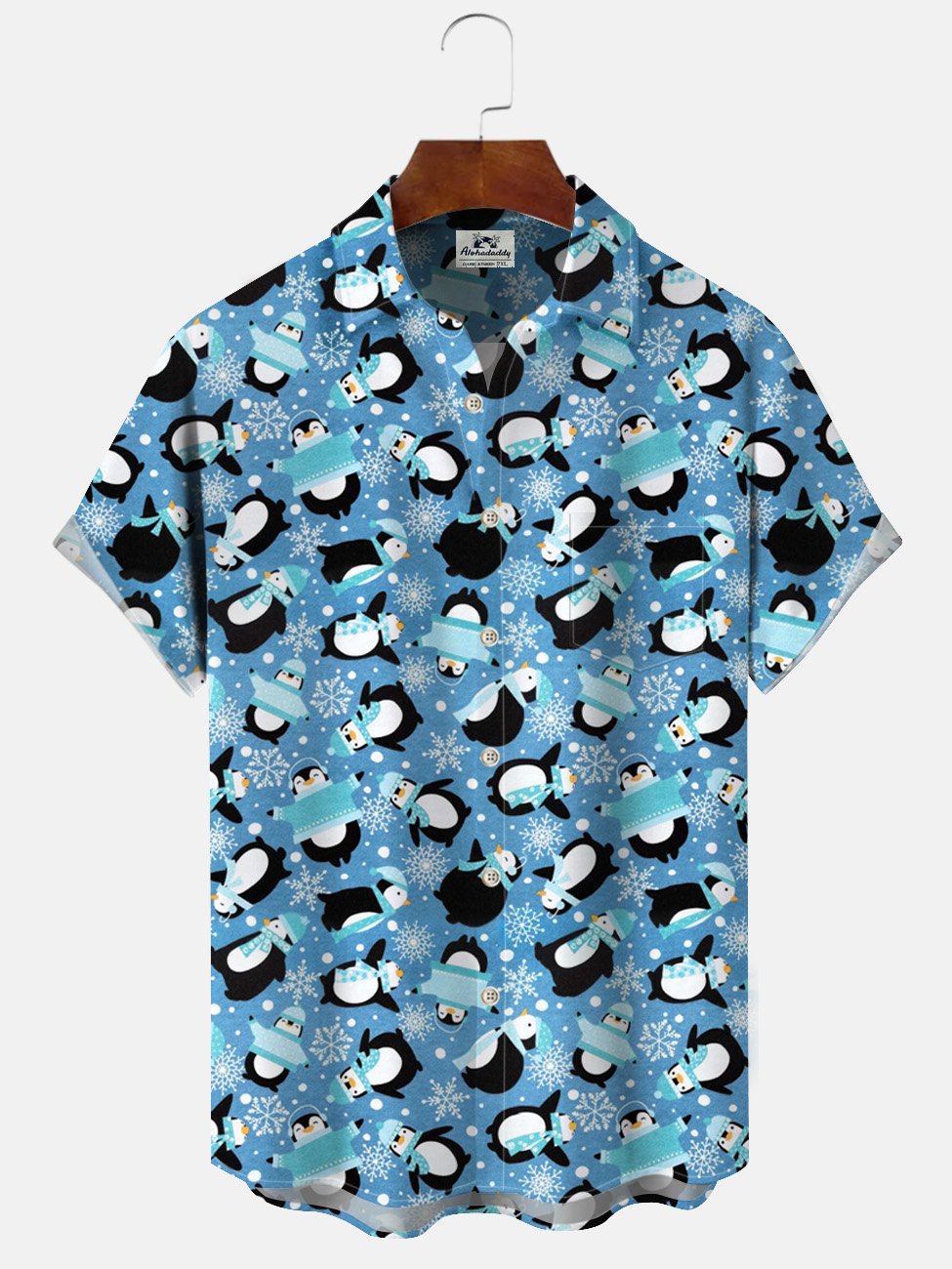 Alohadaddy Christmas Snowman Penguin Button Pocket Casual Short Sleeve Shirt