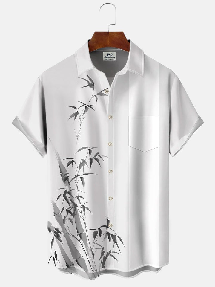 Alohadaddy Plant Bamboo Button Pocket Casual 50S Bowling Commuter Short Sleeve Shirt