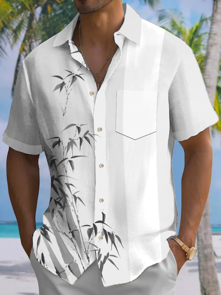 Alohadaddy Plant Bamboo Button Pocket Casual 50S Bowling Commuter Short Sleeve Shirt