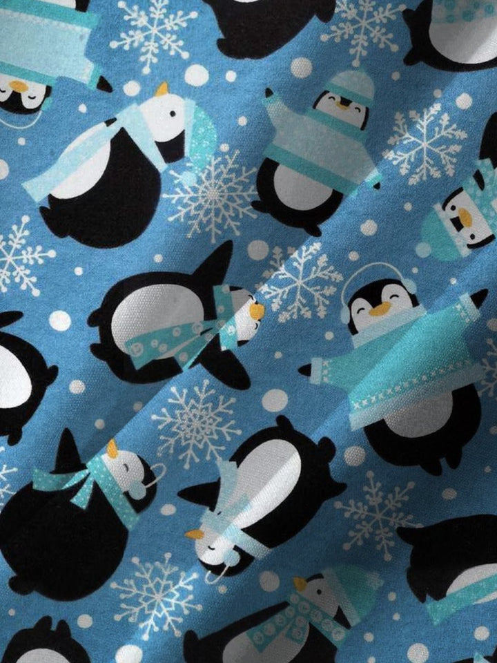Alohadaddy Christmas Snowman Penguin Button Pocket Casual Short Sleeve Shirt