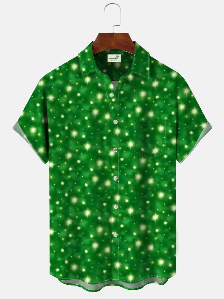 Alohadaddy Christmas Star Button Pocket Casual Short Sleeve Shirt