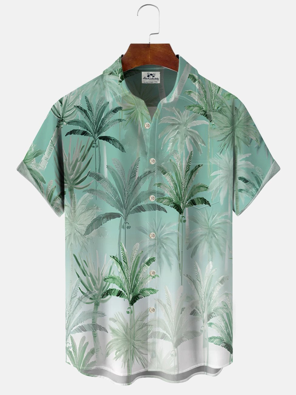 Camisa informal de manga corta con bolsillos abotonados y diseño de árbol de coco degradado de Alohadaddy