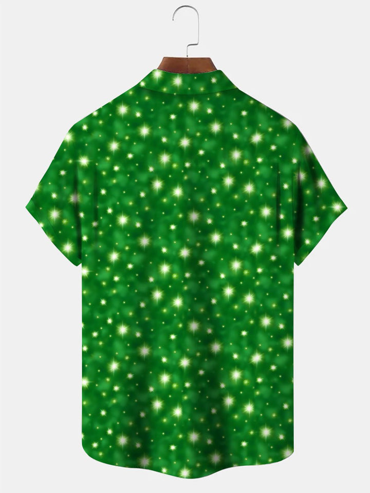 Alohadaddy Christmas Star Button Pocket Casual Short Sleeve Shirt