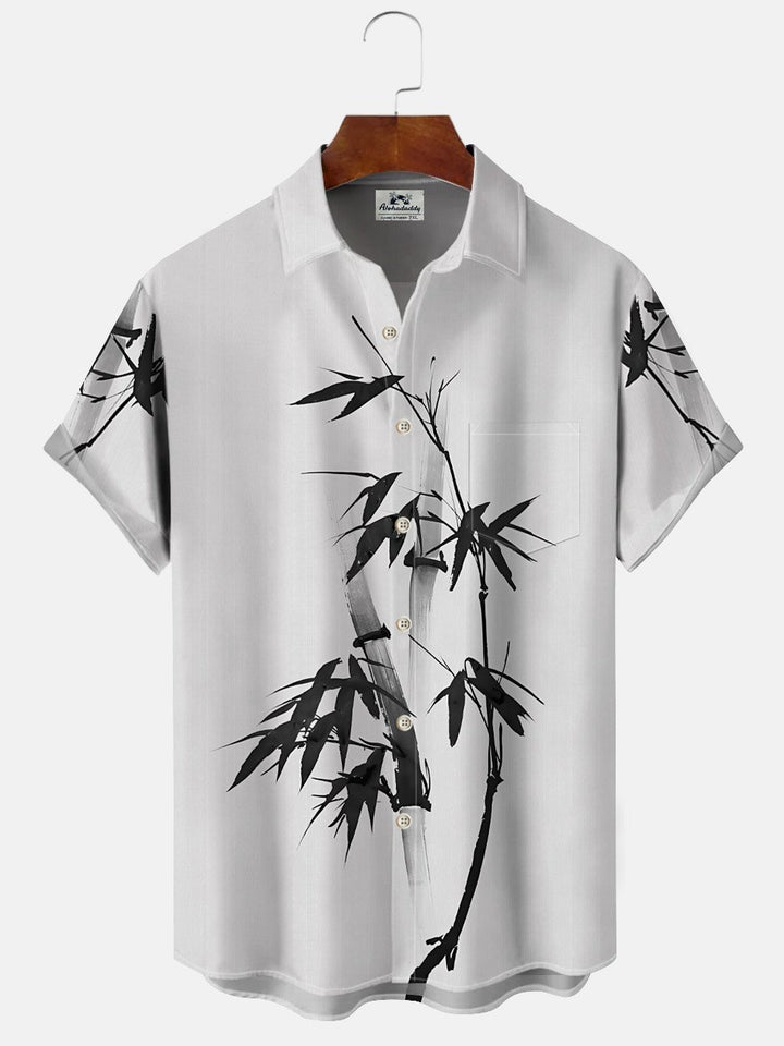 Alohadaddy Plant Bamboo Button Pocket Casual 50S Bowling Commuter Short Sleeve Shirt