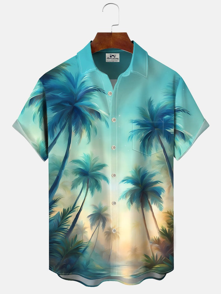 Alohadaddy Plant Beach Coconut Tree Button Pocket Casual Short Sleeve Shirt